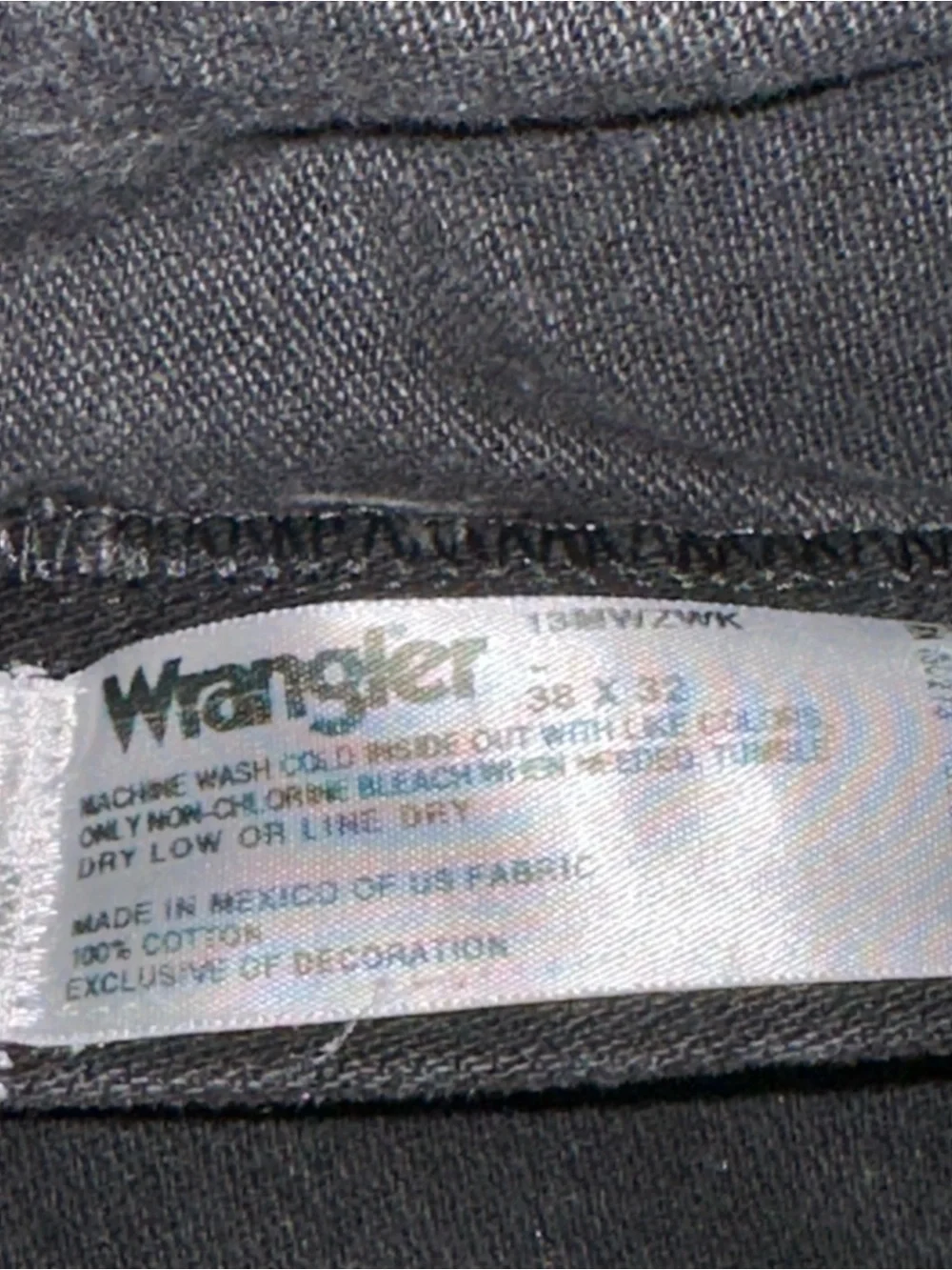 Wrangler Black Denim Back Pocket with Tan Patch - excellent used condition - Picture 6 of 7